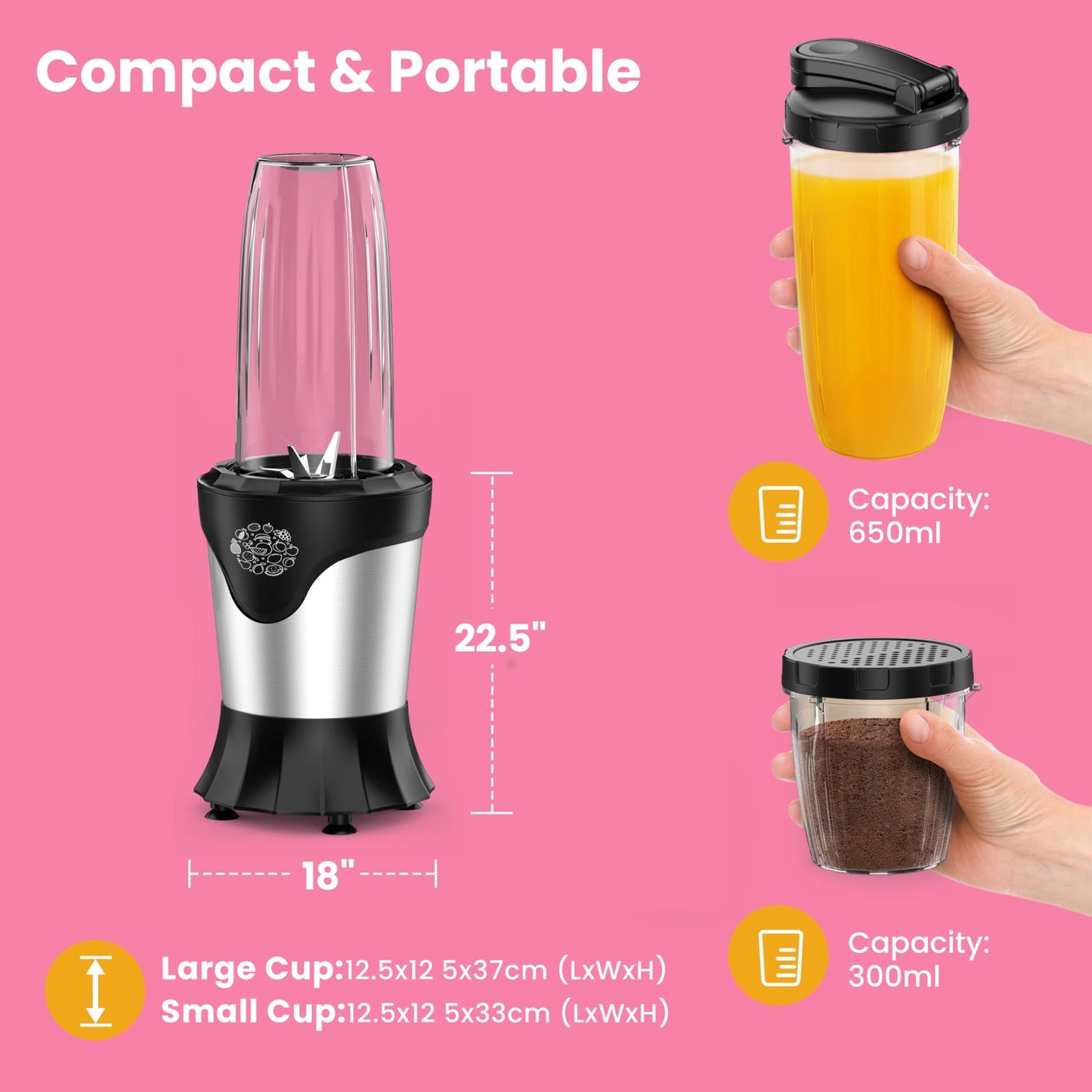 Smoothie Blender 1100W Portable Personal Blender for Shakes and Smoothies Wit...