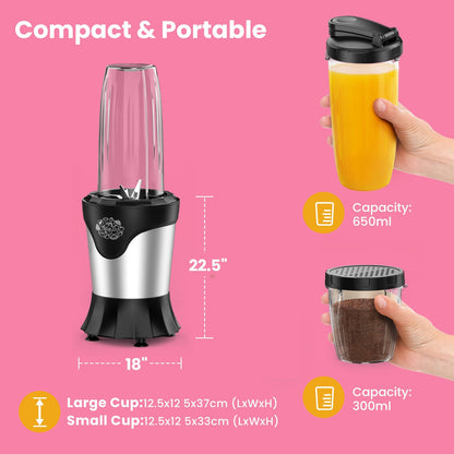 Smoothie Blender 1100W Portable Personal Blender for Shakes and Smoothies Wit...
