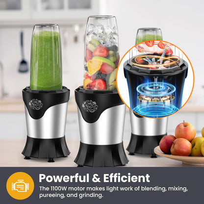 Smoothie Blender 1100W Portable Personal Blender for Shakes and Smoothies Wit...